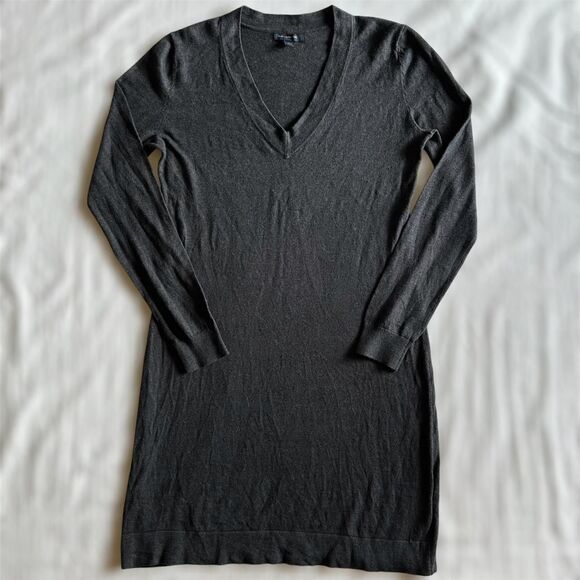 Banana Republic Rabbit Hair Blend Gray V Neck Long Sleeve Sweater Dress Sz M - Picture 1 of 5